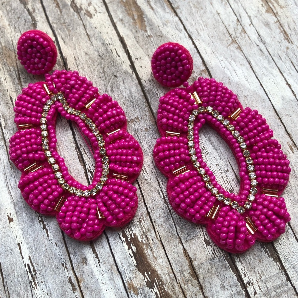 SELENA Fuscia Seed Bead Statement Hoops! - Picture 3 of 5
